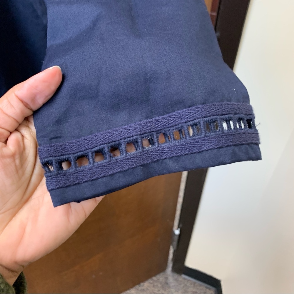 EUC Sz4 Tory Burch Navy Tunic Geometric Embroidery 100% Cotton Sheer Spring Luxe - Picture 4 of 11